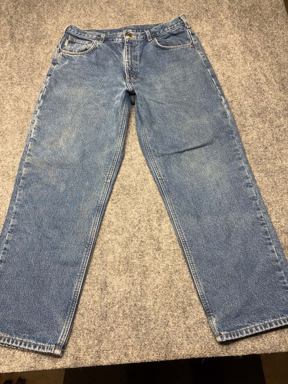 Carhartt B172 DST Mens 36W 30L Denim Flannel Lined Relaxed Fit Jeans Heavy Work